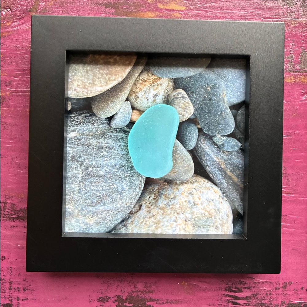 Framed Sea Glass Art with Stones